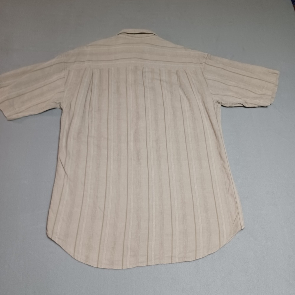 Tony Lambert Design Group Mens Medium Beige Textured Stripe Cotton SS Button Dwn